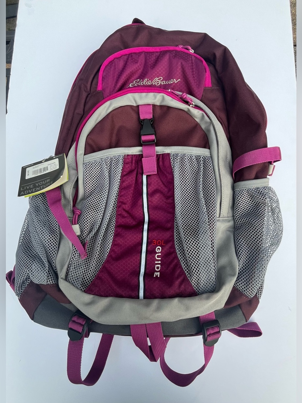 Eddie Bauer Women's 30L Guide Backpack in Burgundy and Pink Accents